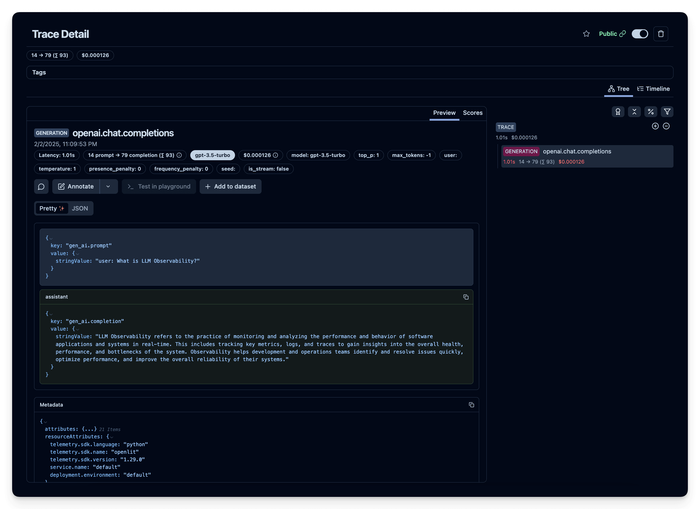 OpenLLMetry OpenAI Trace Link
