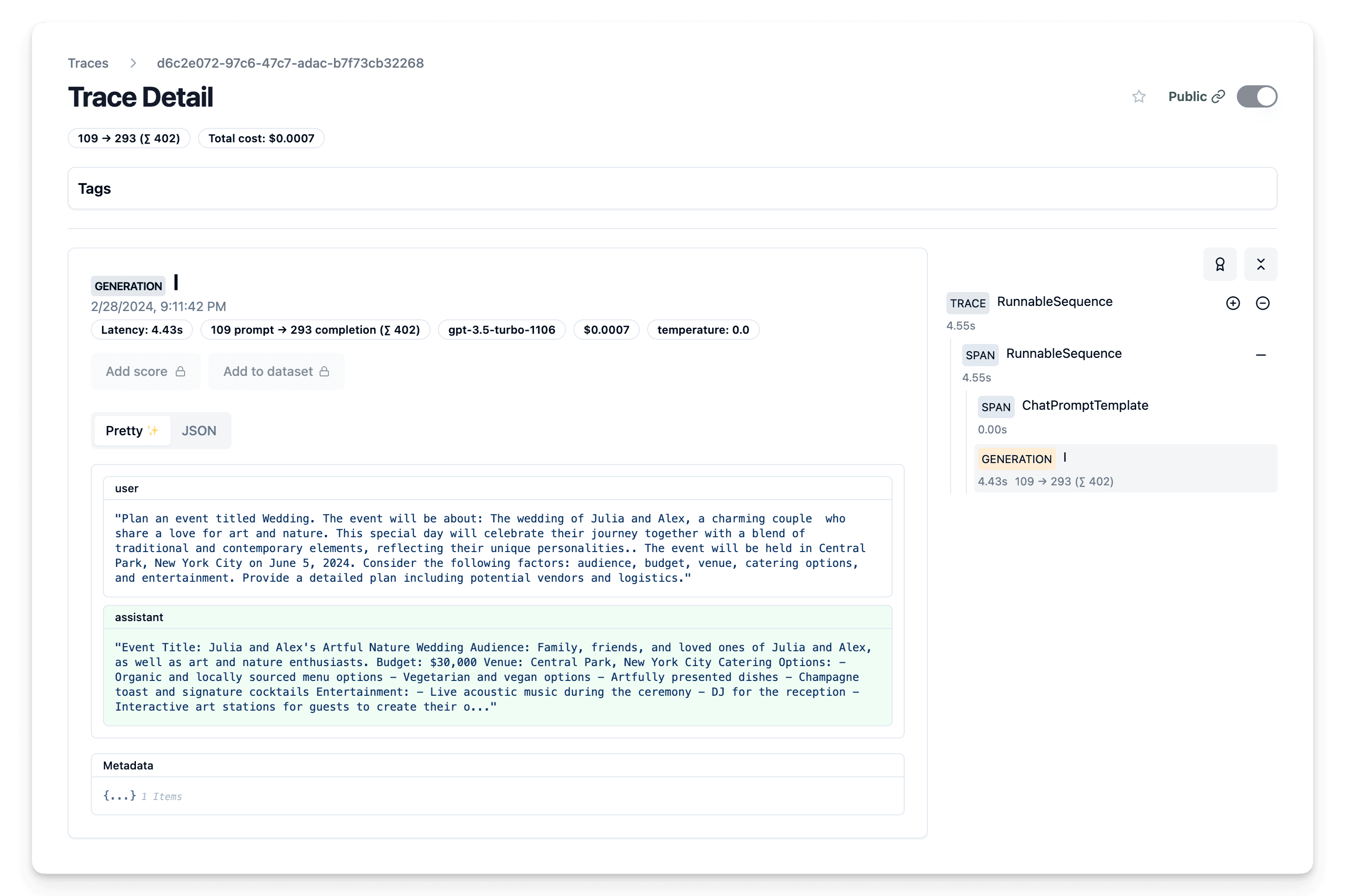 Trace of prompt used in Langchain in Langfuse